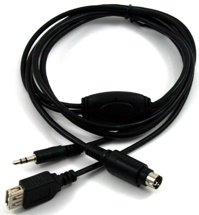 MiniDin to 3.5mm AUX-IN audio cable and 5V USB charger for MP3 player, iPod, iPhone, Android, Zune