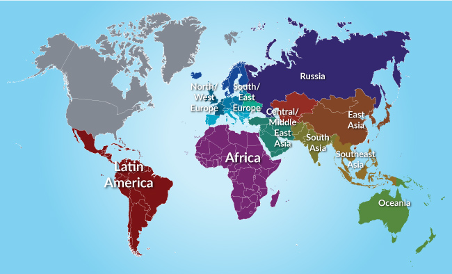 World Map by Regions Music Around the World Series